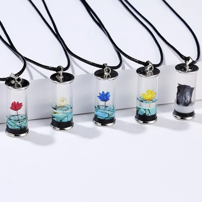 

Bohemian Flower Wishing Bottle Pendant Necklace Creative Daisy Dried Snow Mountain Wood Drifting Bottle Women Jewelry Necklace