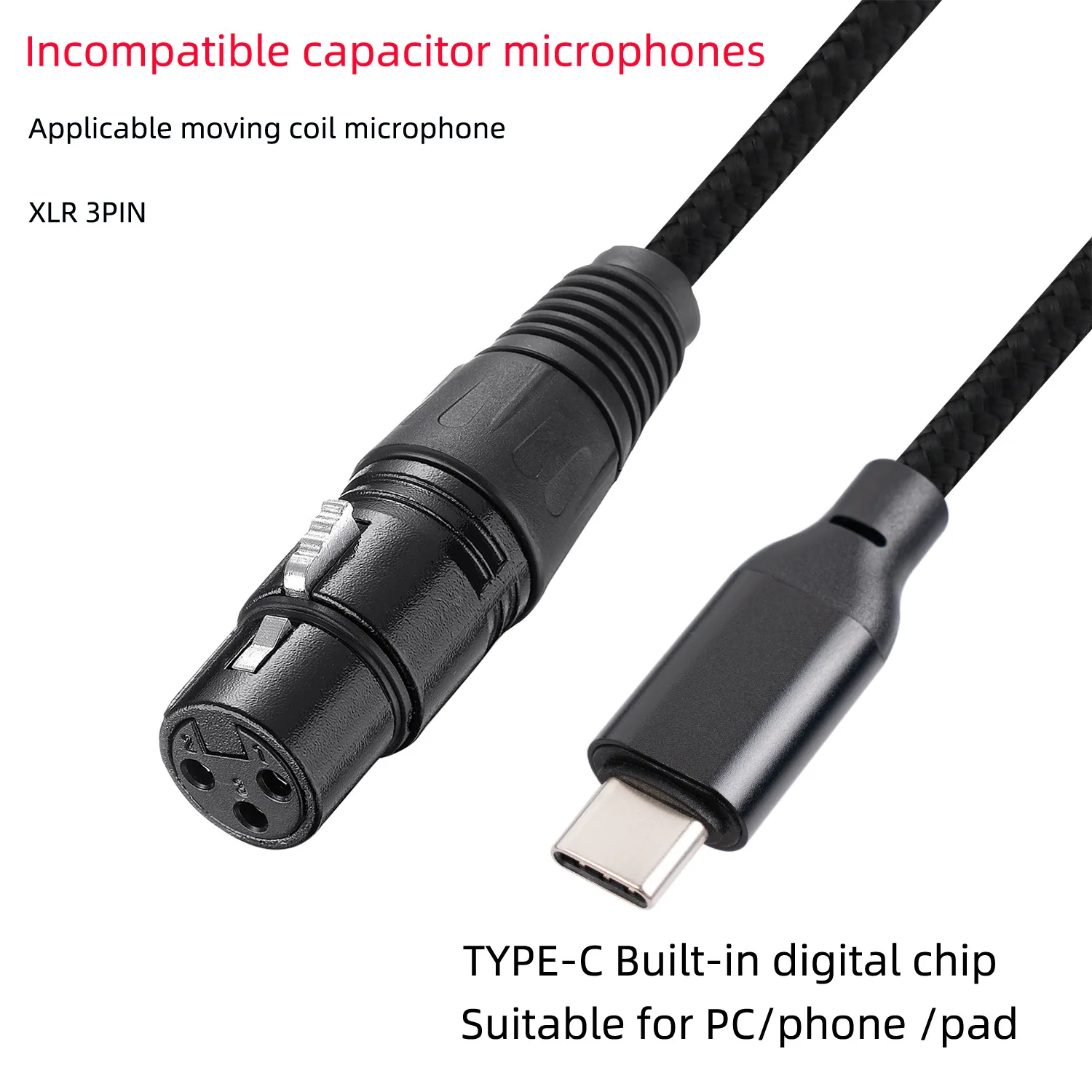 

XLR three core Canon female to TYPE-C public computer notebook moving coil microphone recording cable 2m 3m
