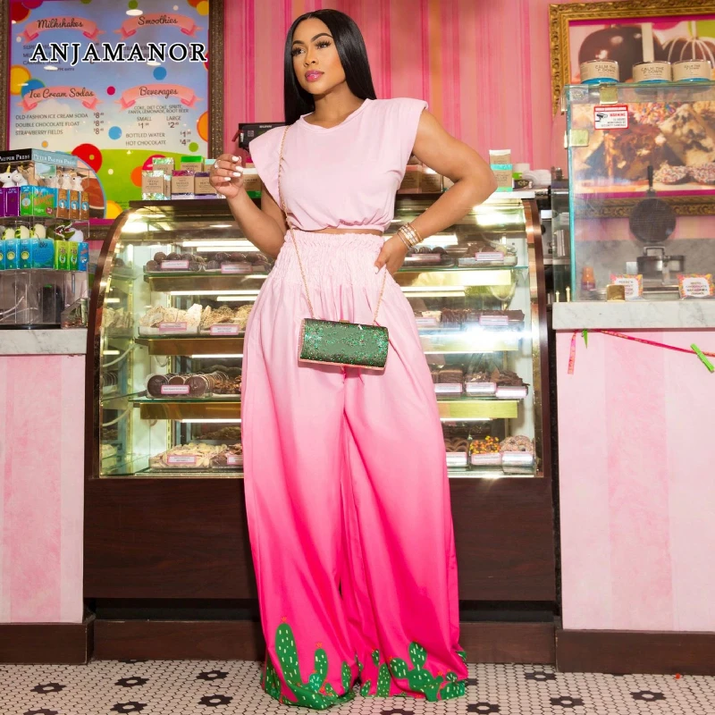 

Женский комплект из двух предметов с градиентным принтом, с наплечниками и широкими штанинами