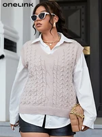 onelink solid pale pink sleeveless plus size women sweater tanks camis tops cable knit pattern casual daily outfit
