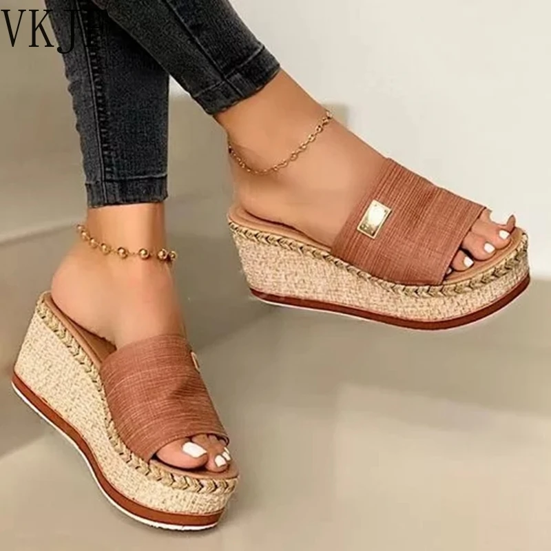 

2022 Summer Wedges Slippers Platform High Heels Women Slipper Ladies Outside Shoes Basic Clog Wedge Slipper Flip Flop Sandals