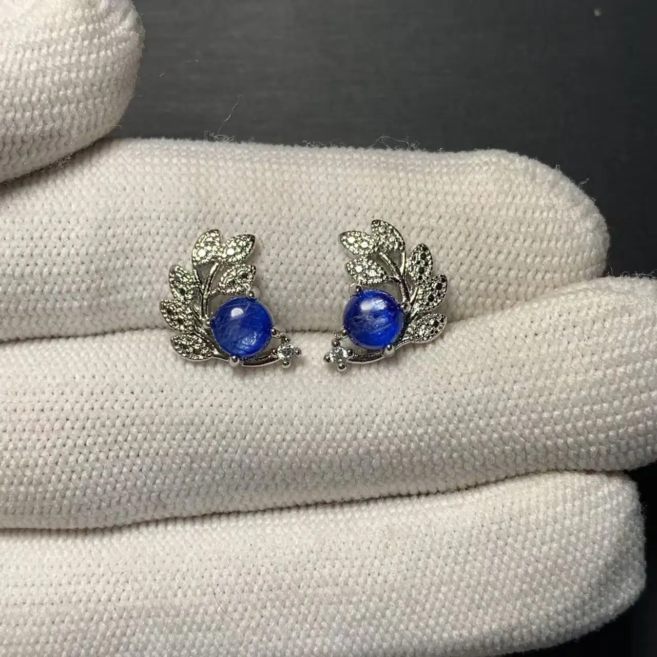 Серьги-гвоздики из натурального кианита для женщин настоящее серебро 925 пробы