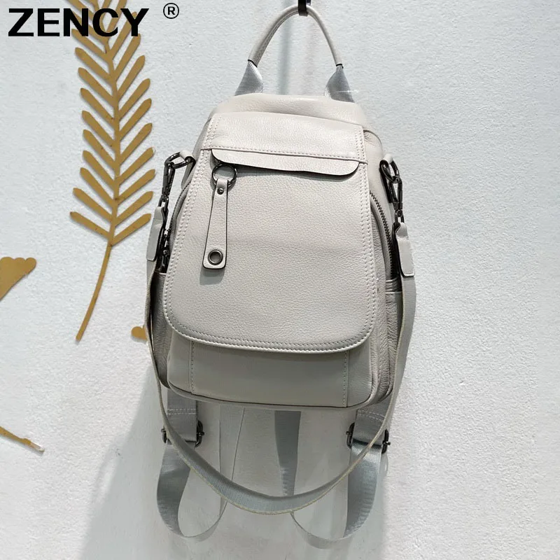 ZENCY NEW HOT 100% Genuine Leather Calfskin Everyday Women Backpacks Top Layer Cowhide Large Capacity School Book Backpack Bags