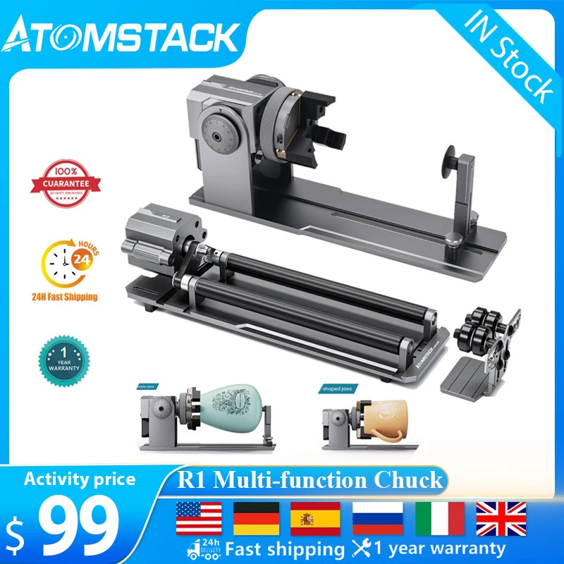 Atomstack Maker R1 Pro Multi-function Chuck and R3 Roller Rotary For A5 PRO/A10/S10/X20/A20/S20 PRO CNC Laser Engraver Machine loading=lazy