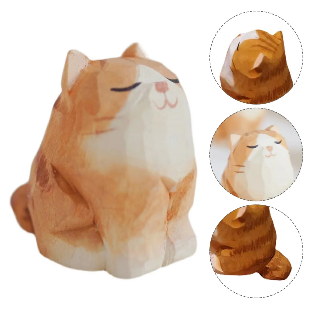 

Cat Figurines Animals Animal Small Partyminiature Toys Model Toy Figures Gifts Favors Carved Ornament Hand Wood Topper Cake