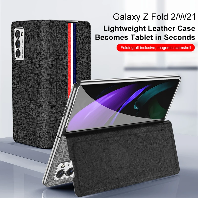 

GKK Texture Leather Magnetic Flip Case For Samsung Galaxy Fold 2 5G All-included Protection Cover For Samsung Galaxy Fold 2 Case