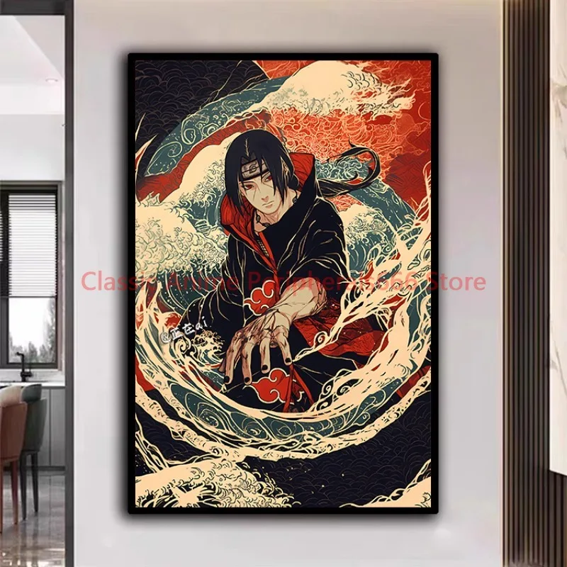 Фото Naruto Poster Kakashi Sasuke Itachi Uchiha Akatsuki Anime Character Ukiyo-e Oil Painting Modern Home Decoration Aesthetic Gift №1