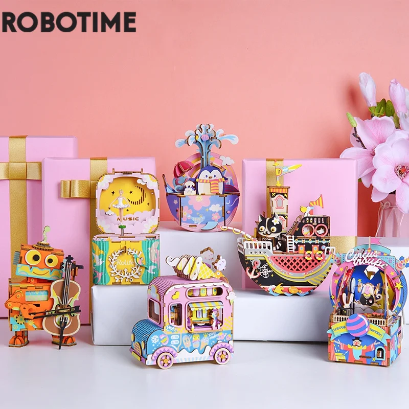 

Robotime Новое поступление DIY 3D Kitty балет деревянная головоломка игра сборка подвижная музыкальная шкатулка игрушка подарок для детей взрослых AMD