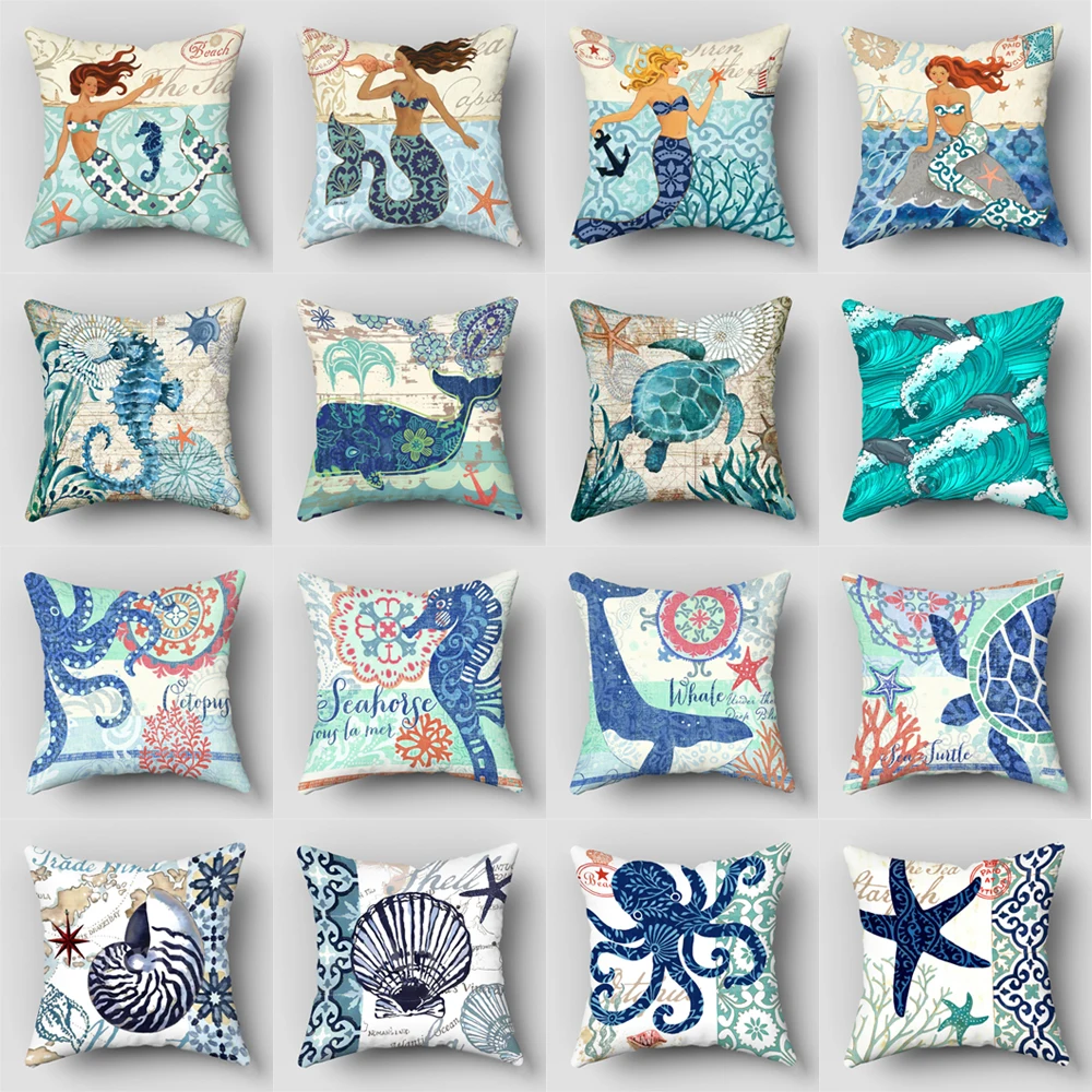 Turtle Cushion Cover Sea Style Ship Anchor Octopus Decorative Pillow Case Sofa Home Textiles Pillowcase