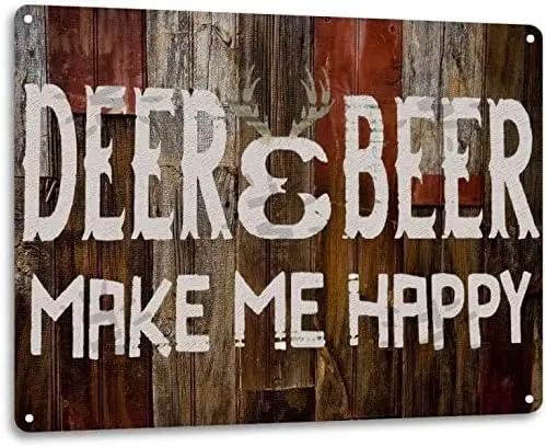 Ylens Deer Beer Make Me Happy Ретро Забавная охотничья кабина Настенный декор Металлическая