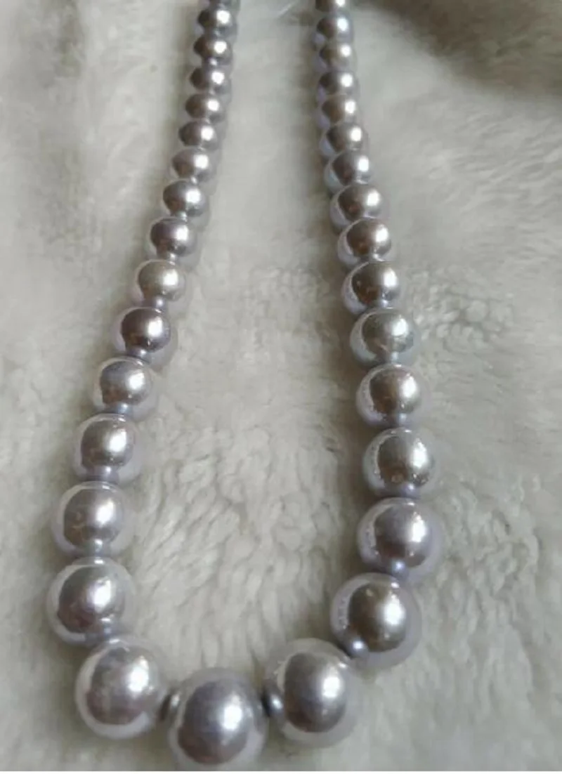 

Top Grading AAA+ 10-11mm natural south sea Gray pearl necklace 18inch 14K Gold