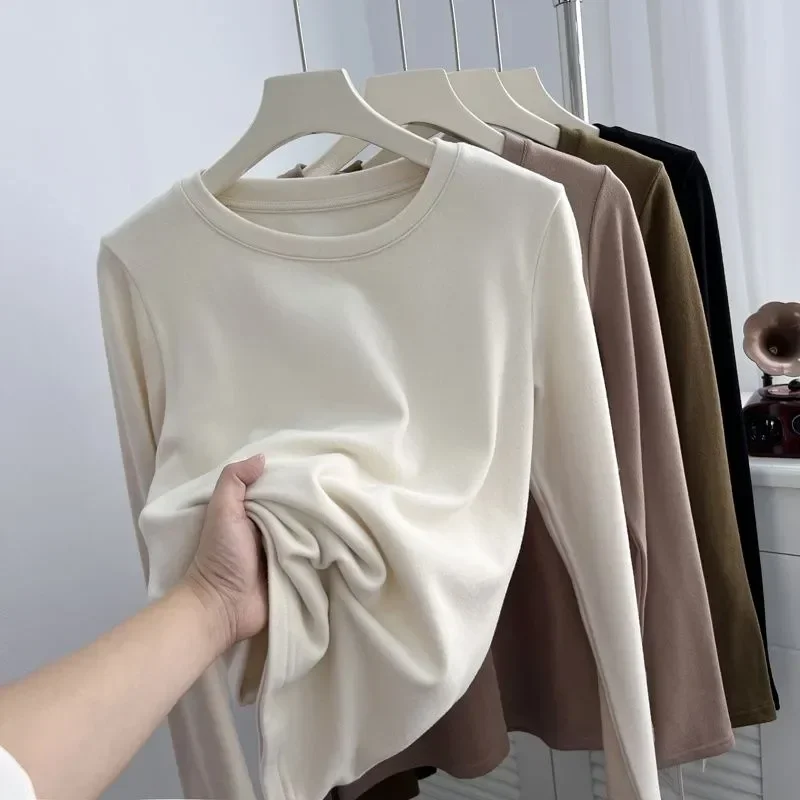 

Женское нижнее белье, Корейская Толстая теплая майка, терморубашка с рукавами, длинное нижнее белье, эластичный мягкий флисовый Зимний пуловер