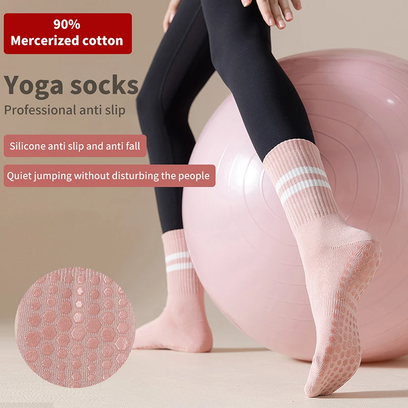 

Striped yoga socks women's mid-tube socks non-slip cotton solid color non-slip silicone indoor fitness socks for women