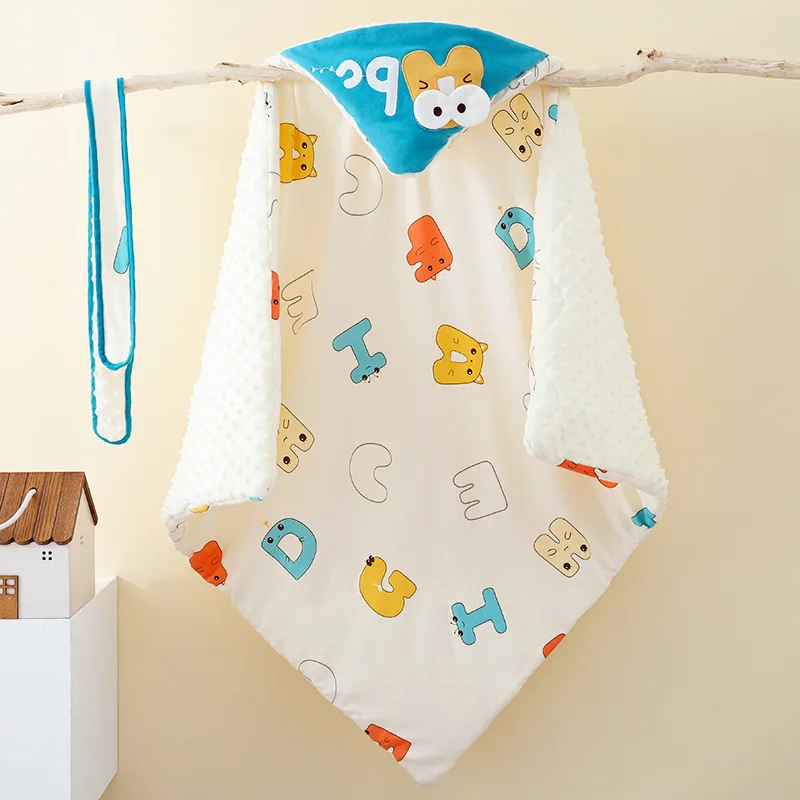 Newborn Baby Comforter Swaddle Wrapper Blanket Cotton Doudou Velvet Cartoon Winter for 0-12 Months Infant 90*90 cm Autumn
