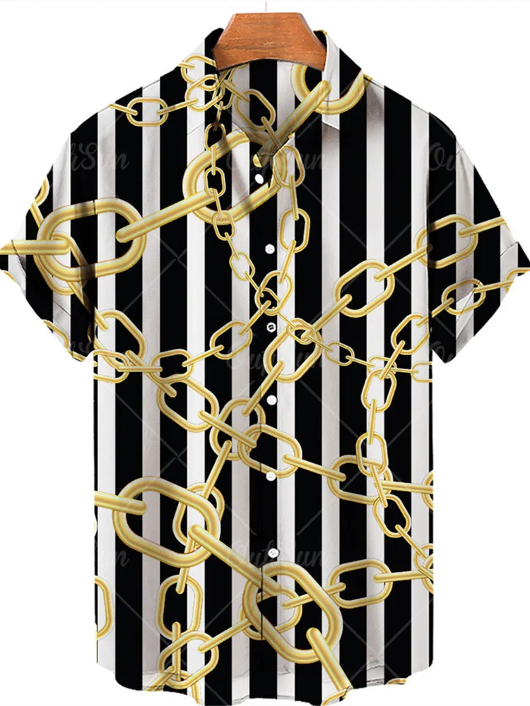 

Рубашка мужская с коротким рукавом, Гавайская Повседневная пляжная футболка с 3D Цифровым принтом, Большая Золотая цепочка, 8 цветов на выбор, большие размеры, лето 2023