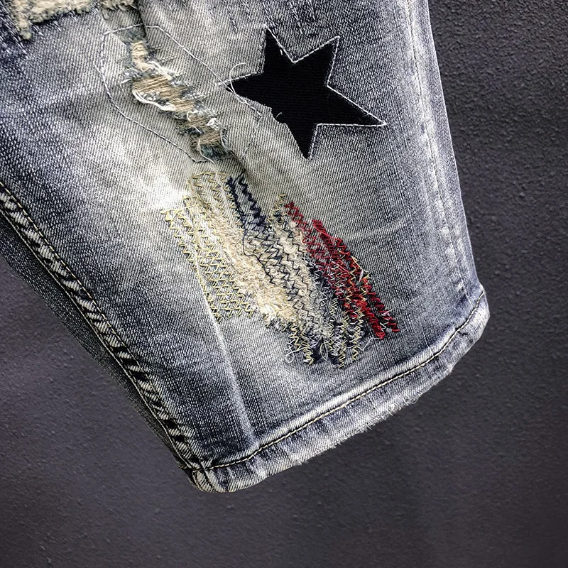 Джинсовые шорты-бермуды мужские летние новые модные рваные шорты до колена с