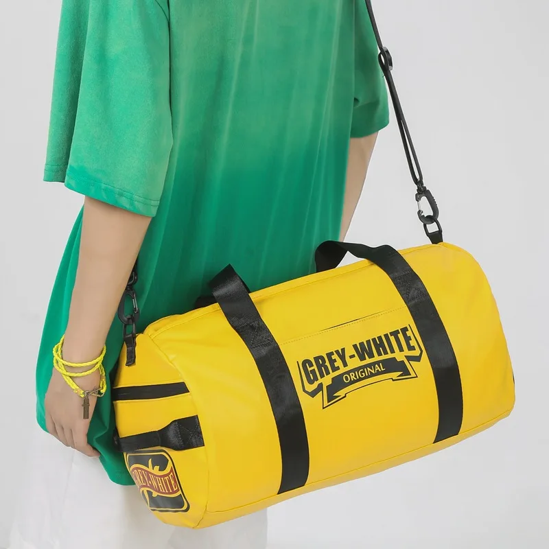 Leather Gym Sports Bag Fitness Travel Luggage Weekend Shoe Pocket Gymbag Waterproof Handbag Women Man Shoulder Duffle PU Bag