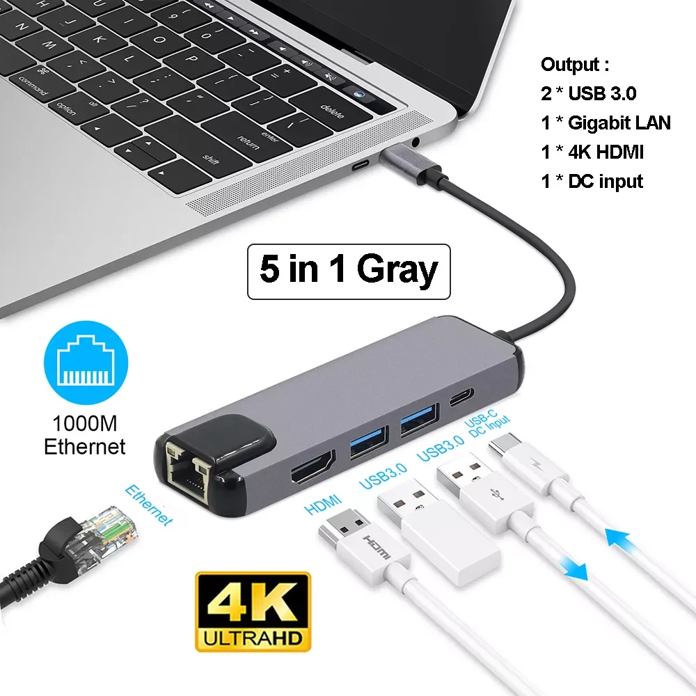 

1000Mbps RJ45 4K HDMI Adapter to USB Hub 3.0 Thunderbolt 3 Type-C Hub VGA TF SD Slot PD For MacBook Pro 14 16 2021 Air 13 2020