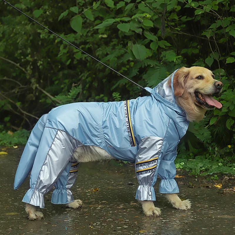 

Pet Dog Raincoat Reflective Waterproof Zipper Clothes High Neck Hooded Jumpsuit For Small Big Dogs Overalls Rain Cloak Labrador