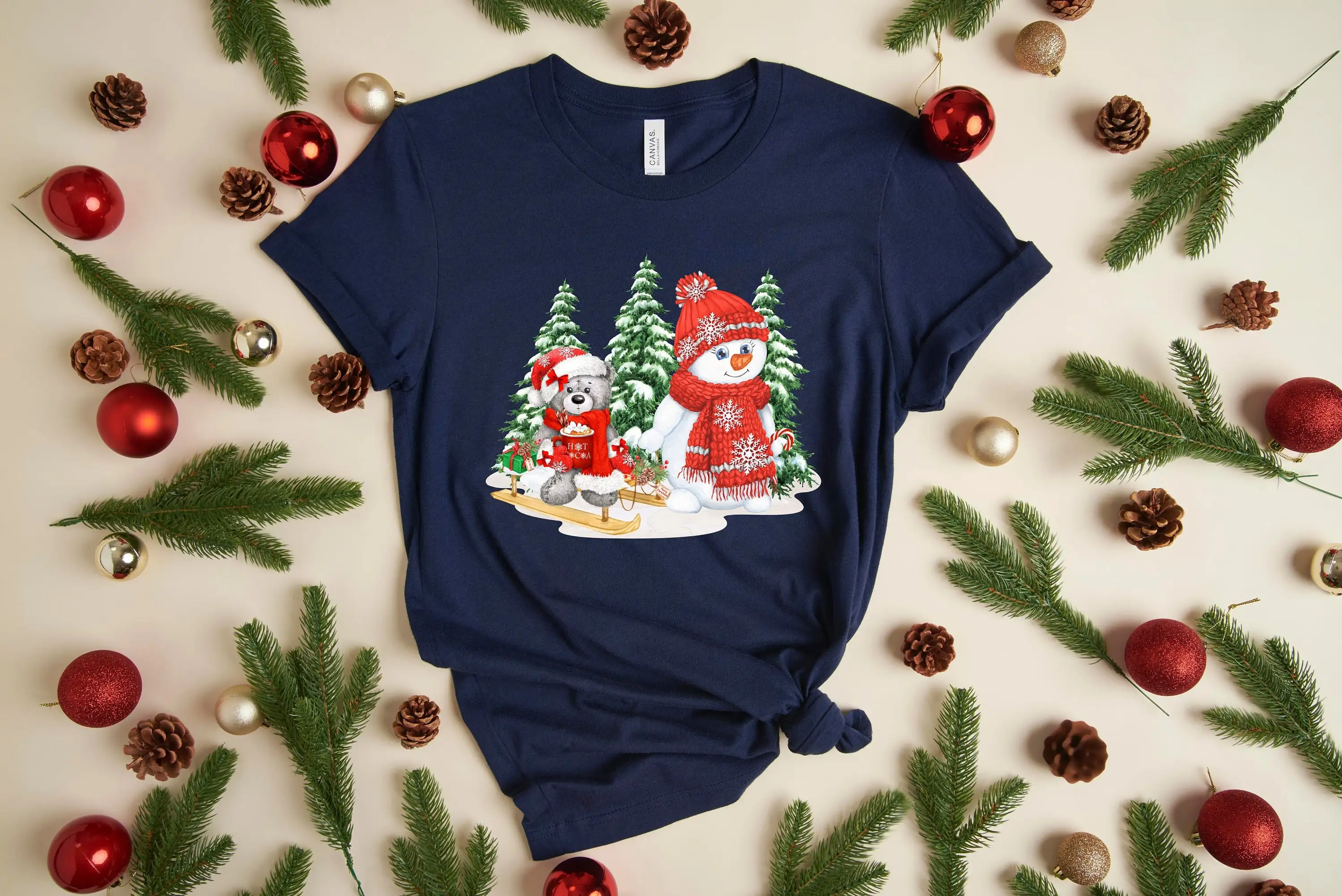 Милый свитер с плюшевым мишкой очаровательная футболка со снеговиком Рождеством