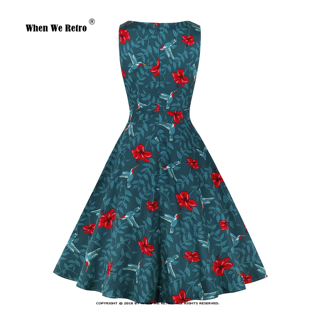Женское винтажное платье в стиле рокабилли хлопковое трапециевидной формы с