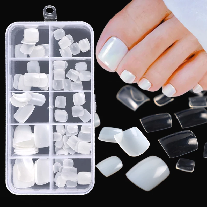 

100pcs Artificial False Toe Nails White Natural Clear Full Cover DIY Fake Toenail Acrylic Nail Art Tips Foot Manicure Tools