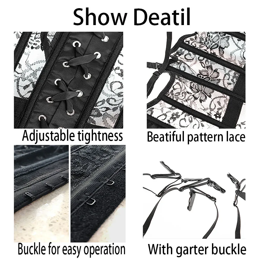 Varsbaby Sexy 2pcs Waist Corsets with Stockings Slim Shapewear Waist Bodysuit Women Lace Black Corset Sexy Plus Size