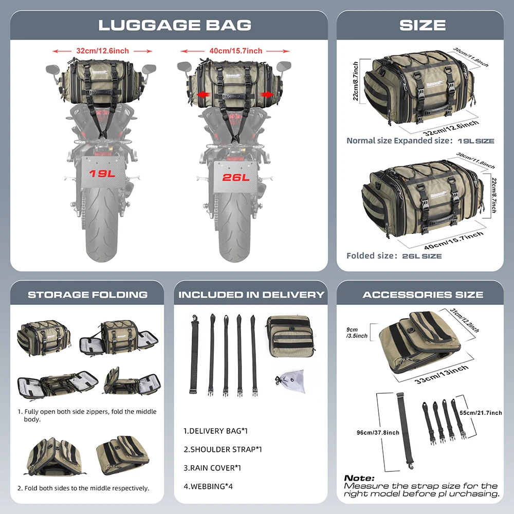 Мотоциклетная сумка Rhinowalk 19-26 л водонепроницаемая мотоциклетная дорожная