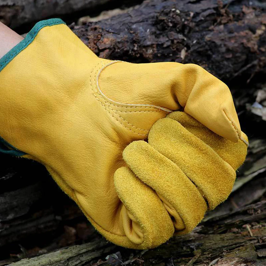 

1 Pair Double-layer Leather Portable Glove Camping Heat-resistant Anti-skid Welding Gloves for Working Hiking M