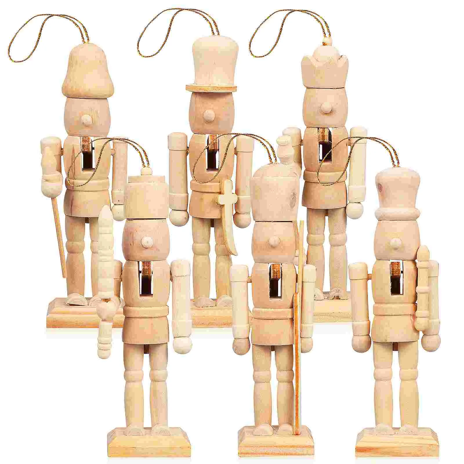 

6 Pcs Puppets Table Ornament Decorate Nutcracker Painting Kit Wooden Ornaments Desktop Unfinished Bulk