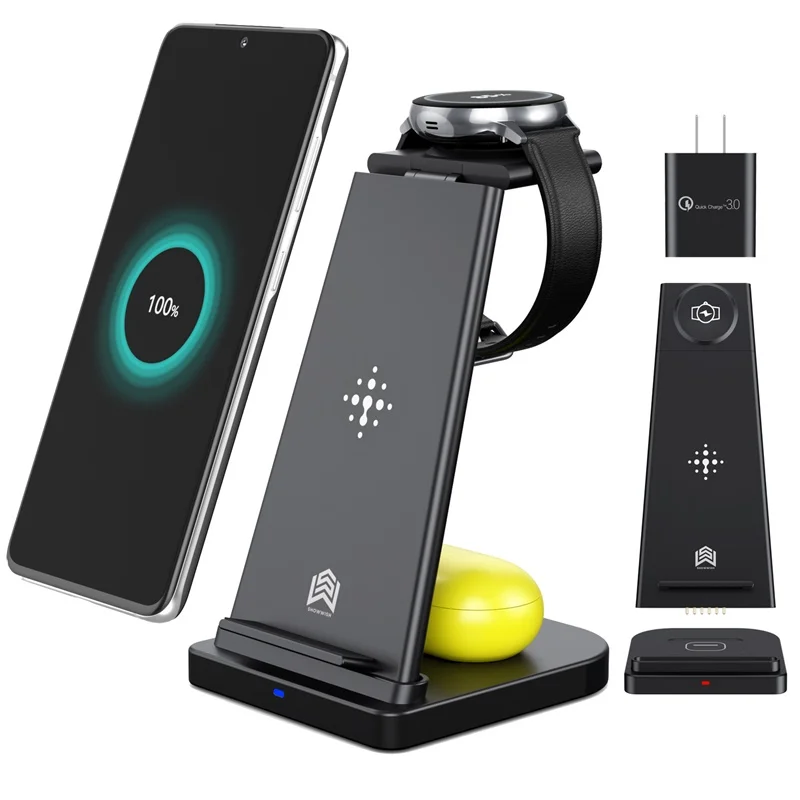 

Беспроводное зарядное устройство RYWER 3 в 1, подставка для Samsung Note 20 S21 S10 Iphone 15 Вт, быстрая зарядка для Galaxy Watch Gear S4 S3 S2 Buds