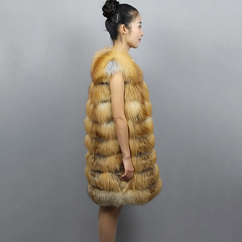 Natural Fox Fur Sleeveless Coat Winter Warm Ladies Fur Coat Fashion Casual Leather Real Fur Coat
