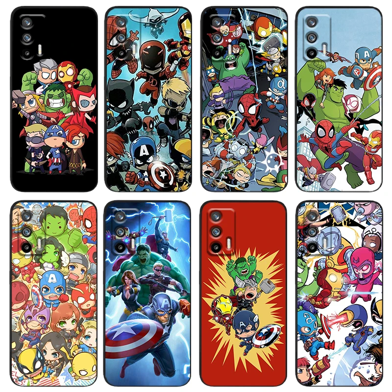 

Marvel Cartoon Avengers Phone Case For OPPO Realme V11 X3 X50 Q5i GT GT2 Neo2 Neo3 C21Y C30S 9 9i 8 8i 7i Pro Master Black