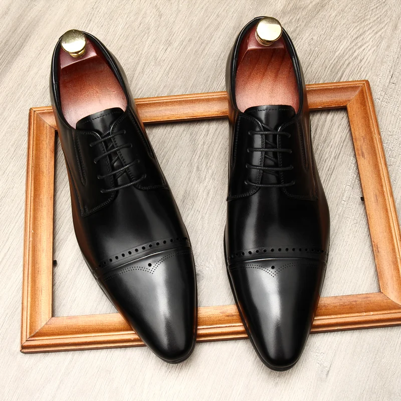 

Lacing Formal Italy Design Shoe For Men Genuine Leather Wedding Business Cap Toe Oxford Party Shoe Black Pointed Toe Dress Shoe