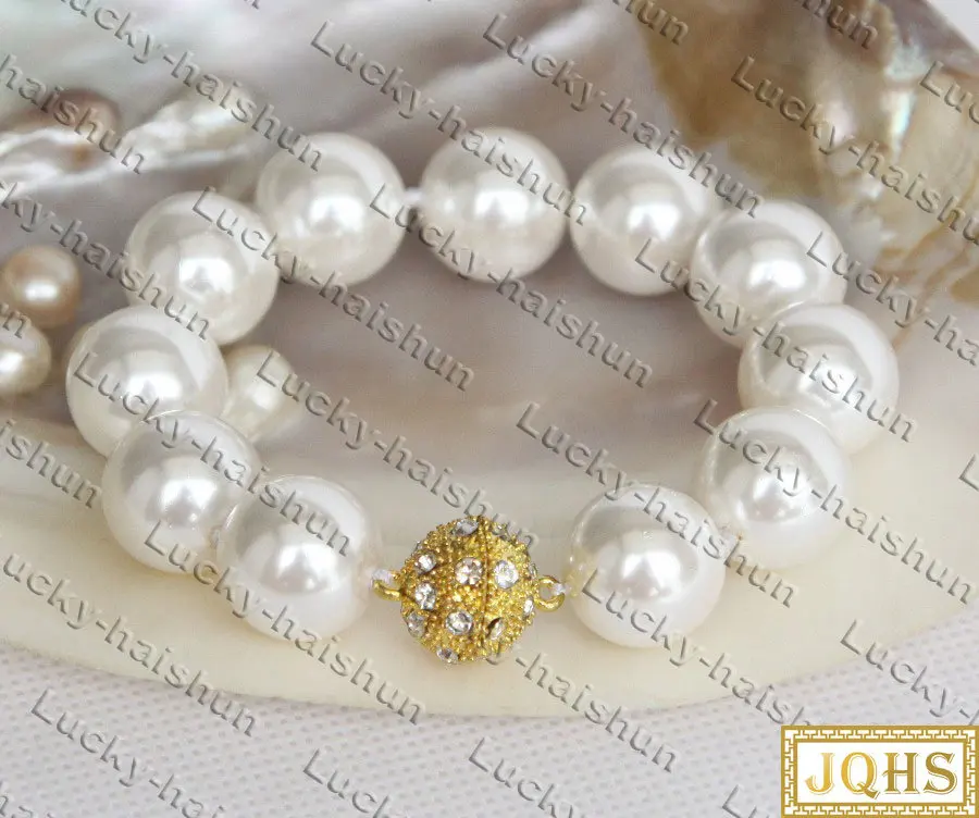 

AAA 8" 16mm Round White South Sea Shell Pearls Bracelet Magnet Clasp C514 Bracelet For Women Jewelry