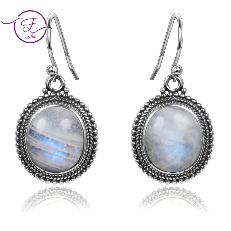 Jewelry Silver Pendant Earrings 10X12 Large Oval Natural Moonstone Women Fashion Wedding Party Wholesale