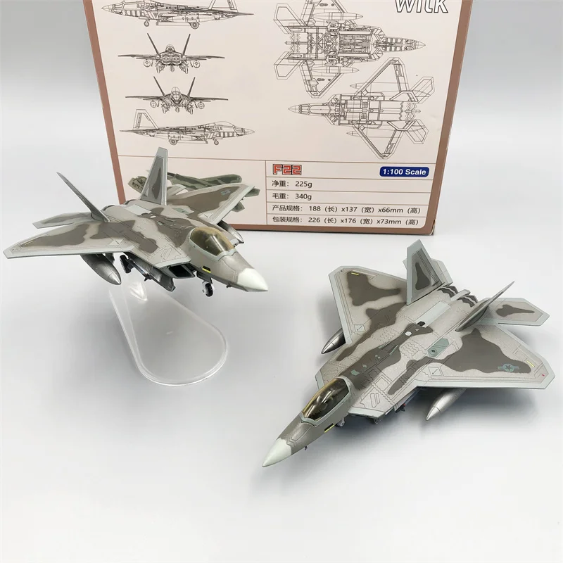 1/100 Scale F22 Military Model Diecast Metal Plane Model For Lockheed F-22 Raptor Fighter USA Army Air Force Boy Toy