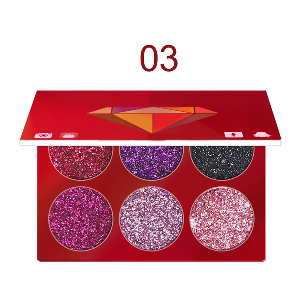 

6 Color Glitter Eyeshadow Powder Palette Highly Pigmented Eye Shadow Professional Cosmetic Highlighter Makeup Palette