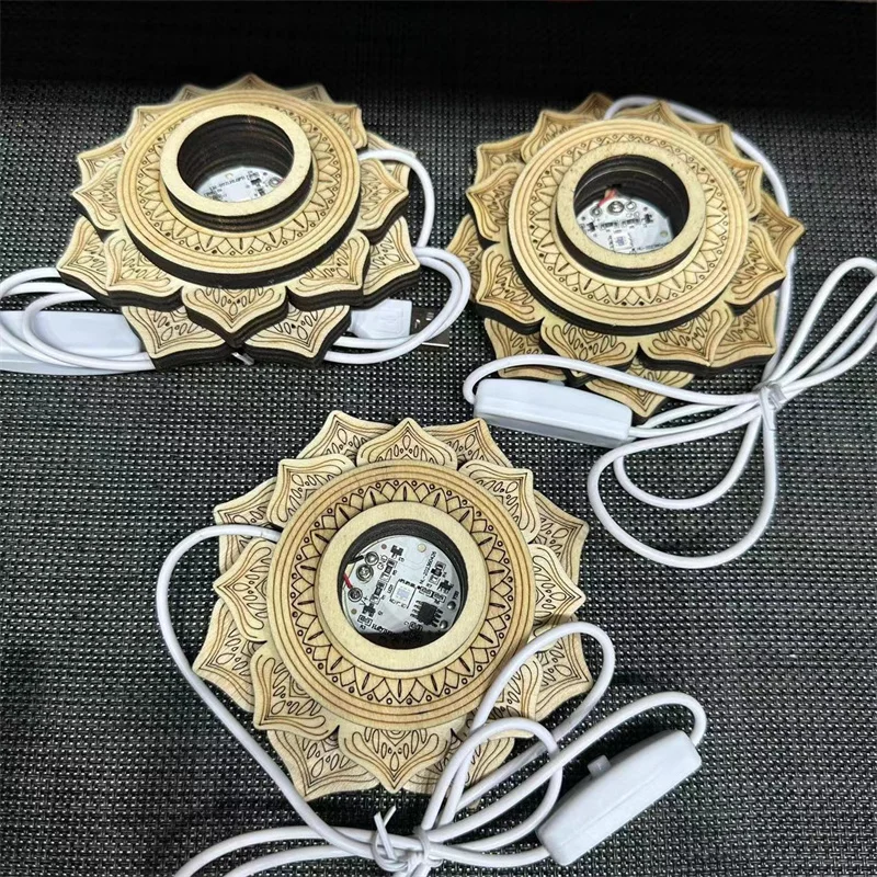 Деревянный держатель для лампы в форме лотоса с USB-портом украшения дома