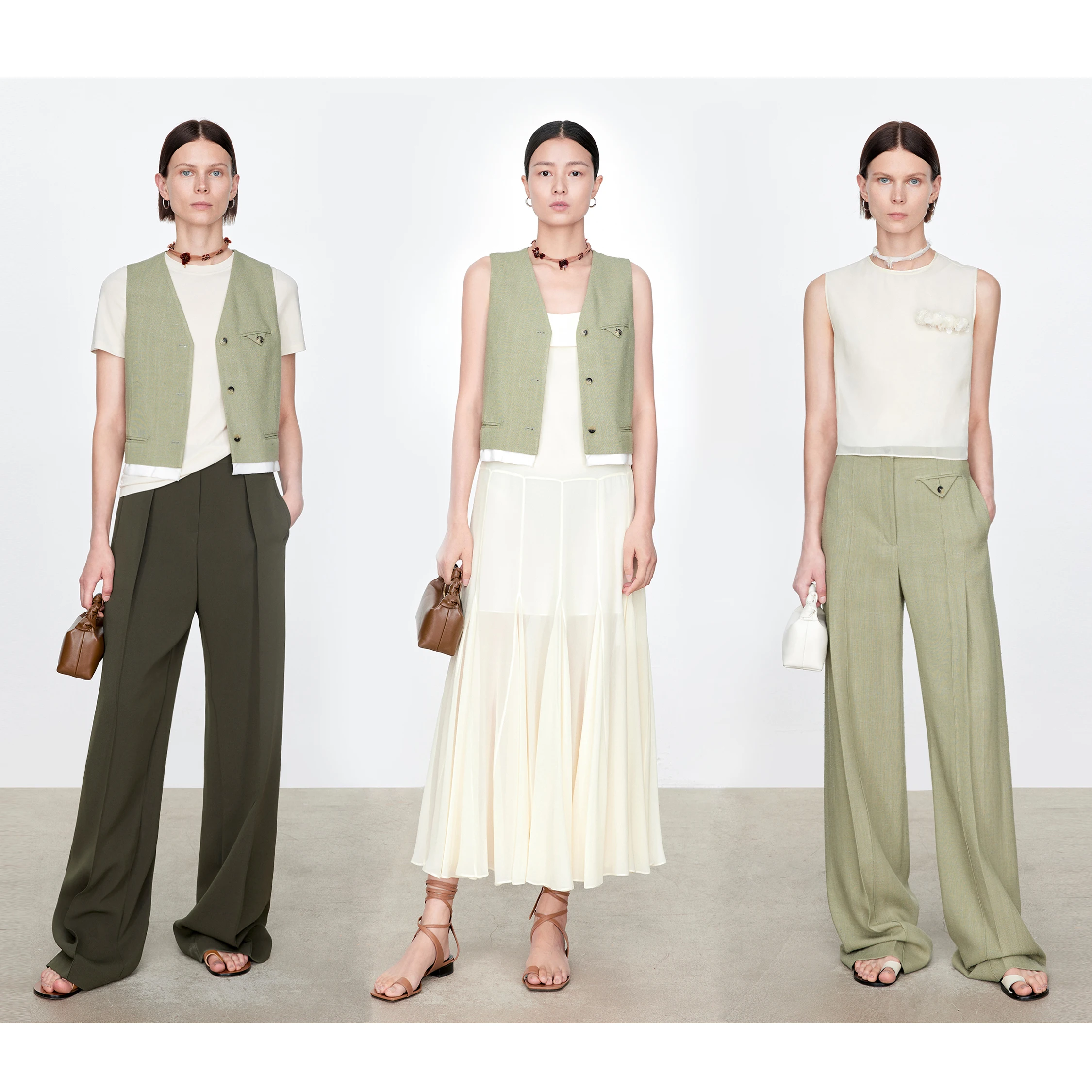 Chicjoc Counter Same Sle Italian Three-Dimensional Silk Knot Viscose Layered Color Matching Vest Wide Leg Pants
