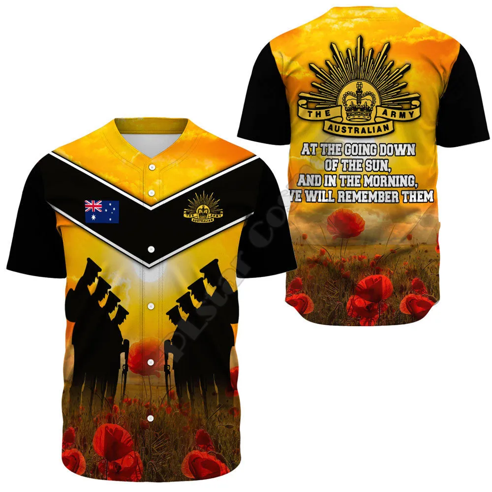 

Australia Standing Guard Anzac Day Baseball Jersey Baseball Shirt 3D Printed Men Shirt Casual Shirts hip hop Tops