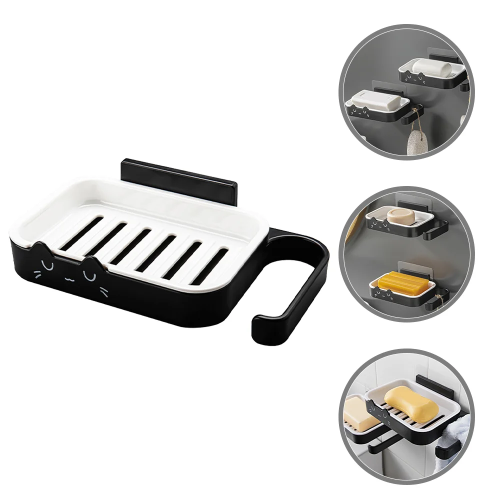 Мыльница с милым котом настенная сливная полка без гвоздей держатель для губки