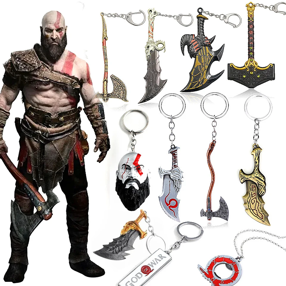 

God of War Keychains for men Kratos sword metal retro keyring Levitan's Axe Blades of Exile Chaos car key chain Accessories
