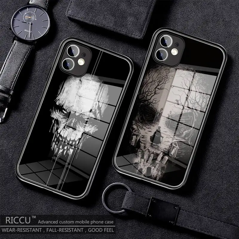 

Grim Reaper Skull Skeleton Phone Case Tempered Glass for IPhone 11 12 13 14 Pro Max Mini X XR XS MAX 8 7 14 Plus SE 2020 Covers