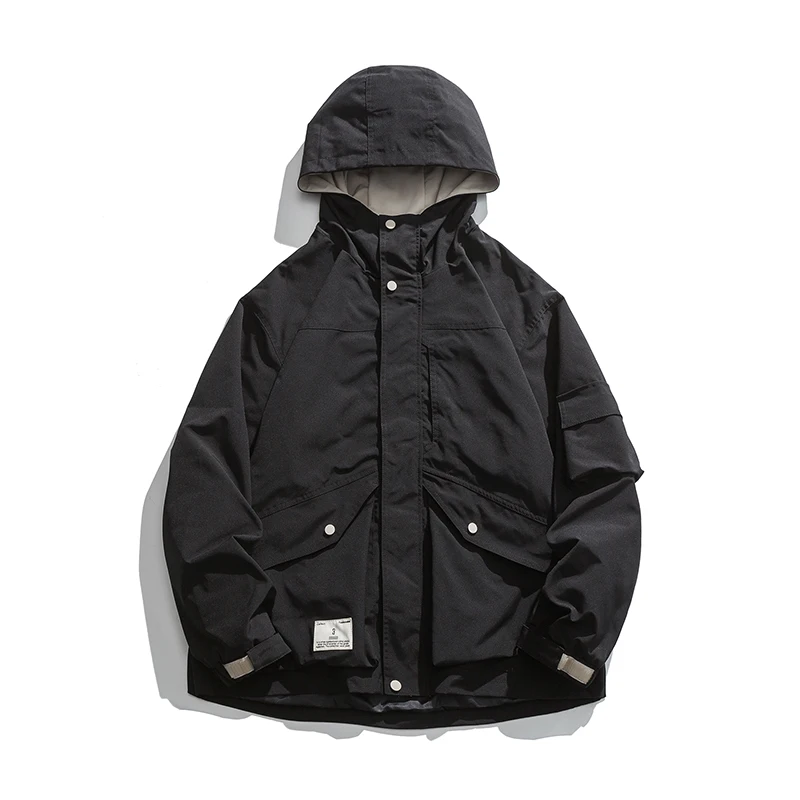 Black Hoodie Jackets for Men Autumn Winter New Loose Hooded Male Casual Keep Warm Streetwear Outerwear Coats