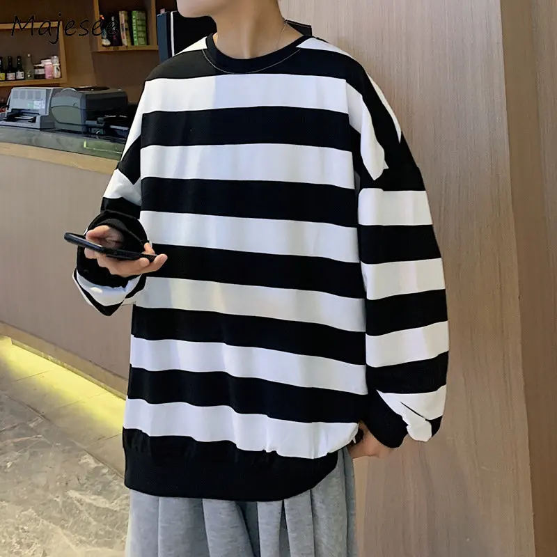 

Полосатые толстовки мужская одежда с круглым вырезом Осенняя универсальная Подростковая модная уличная одежда мешковатая Красивая крутая...