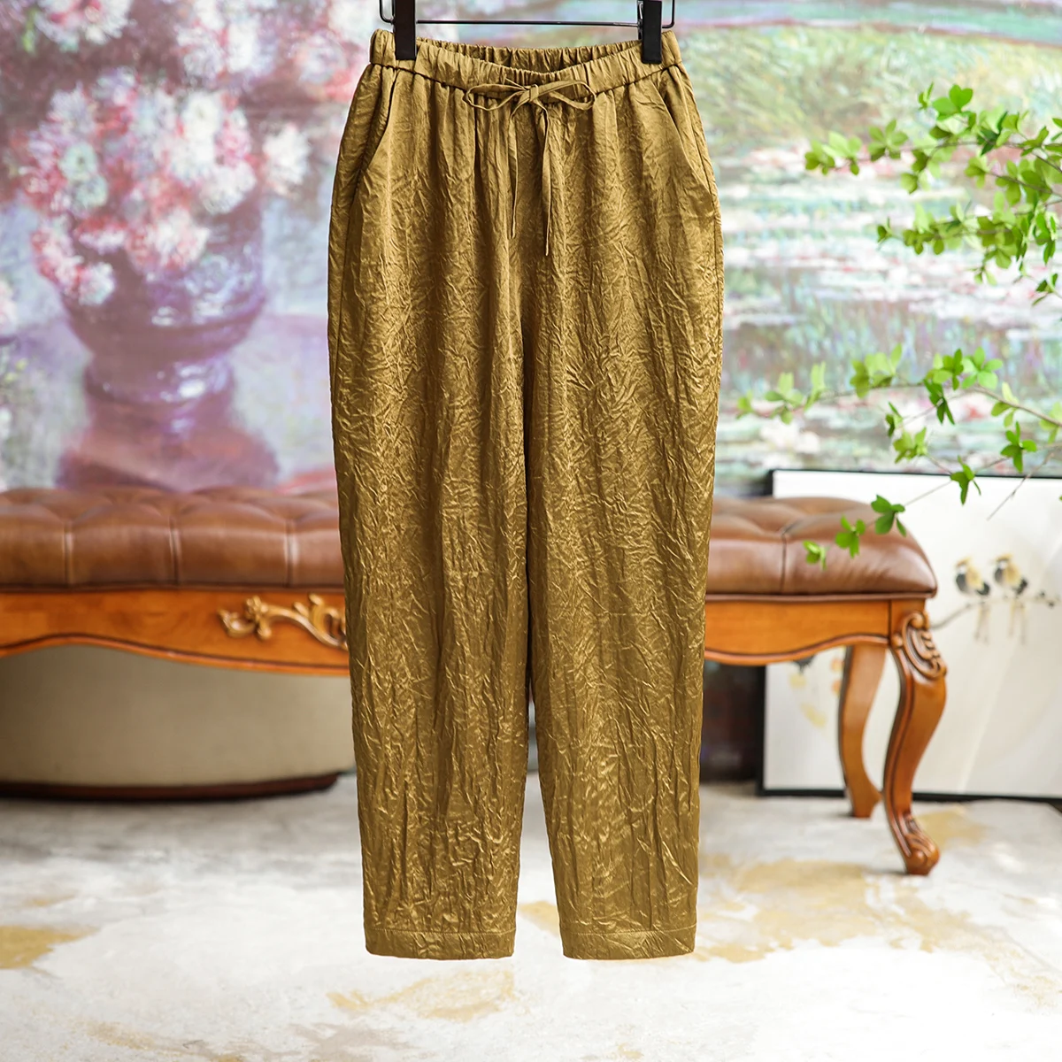 

Модные женские повседневные брюки из ацетата, индивидуальные брюки в стиле High Street, повседневная одежда, женская одежда