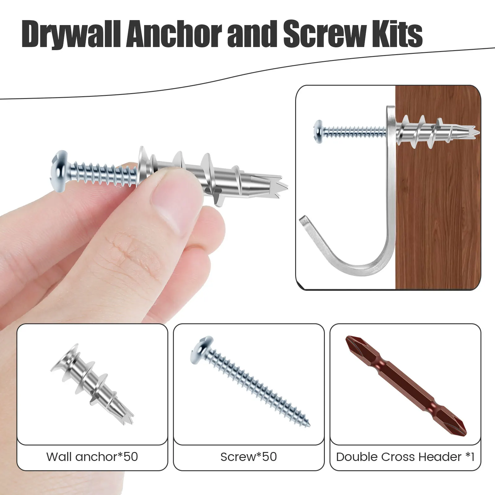 50 шт. Анкеры для полых стен гипсокартона из цинкового металла с винтами Несущая