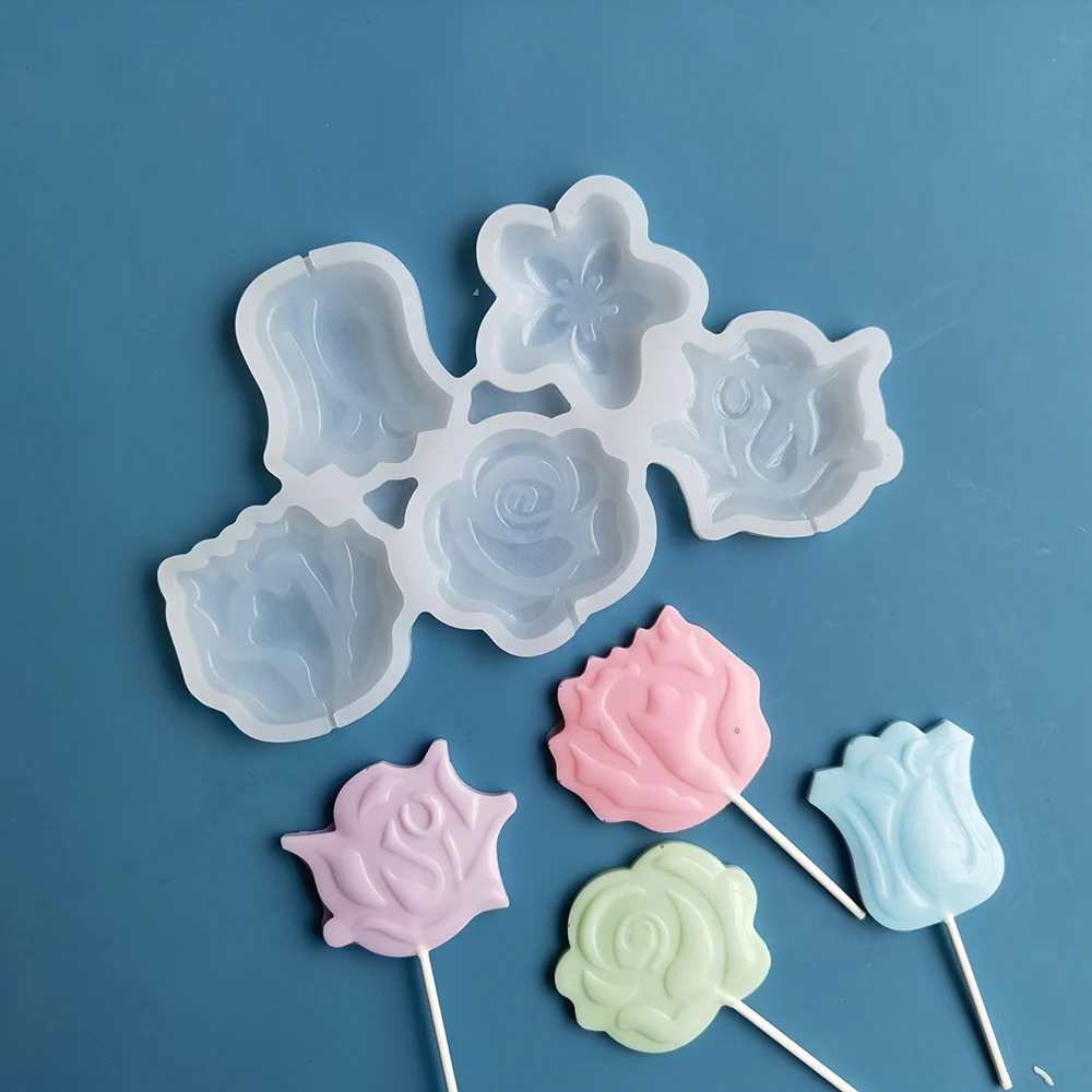 

New 5 kinds of flower type silicone lollipop mold epoxy resin candy mold cake decoration tools kitchen accessories oven
