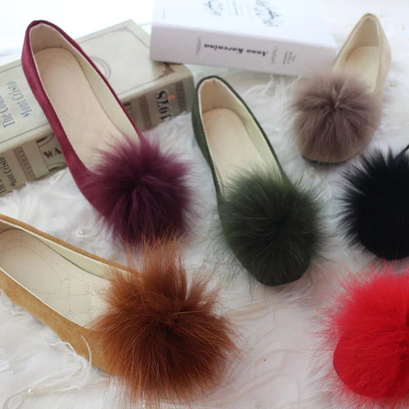 

Plus Size Fur Slip on Flat Shoes Black Shallow Single Shoes Woman Loafers Flats Ladies Shoes Large Size Boat Shoes